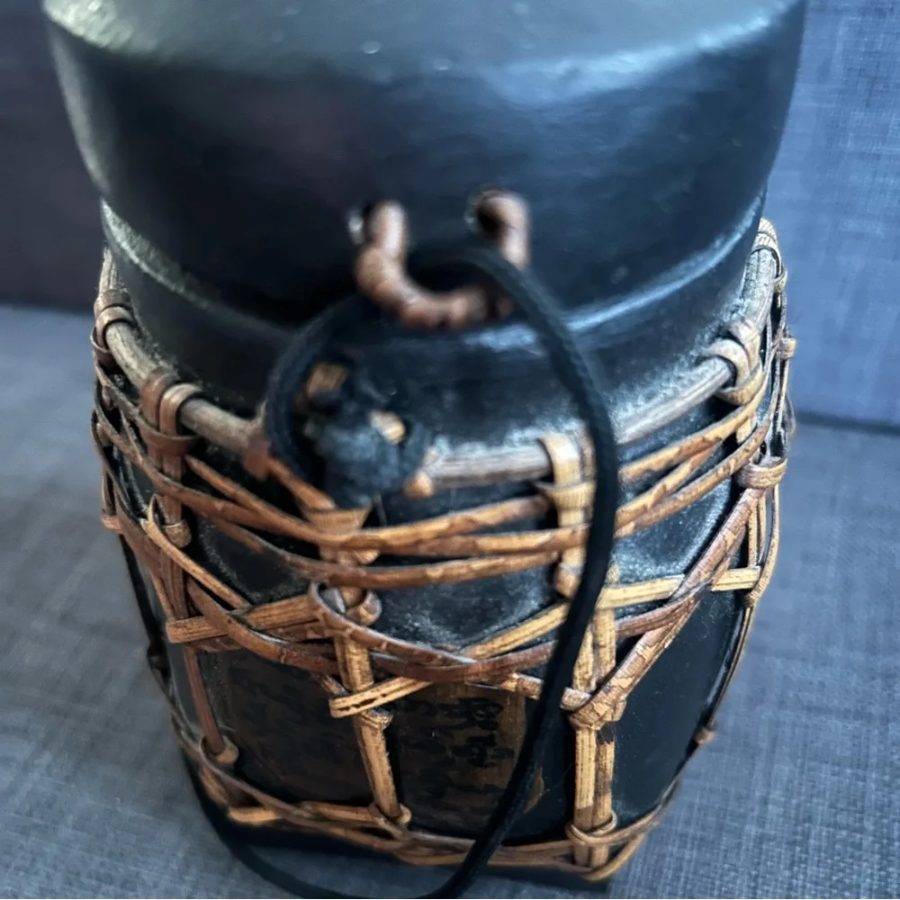 Vintage Thai Artisan Handmade Lacquered Bamboo Tea Rice Jar Storage Box #1220258